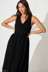 Black Linen Cotton Midi Dress - Ryland